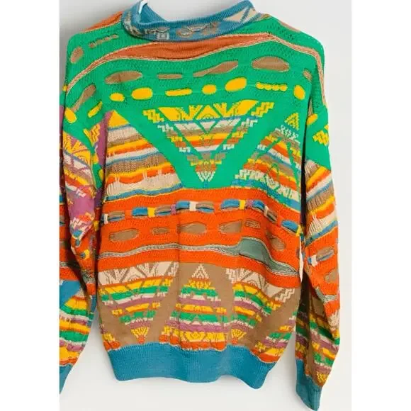 Vintage COOGI Australia Sweater Sz M Texured Multi Color-Pattern-Stitch-Cotton - Picture 5 of 7